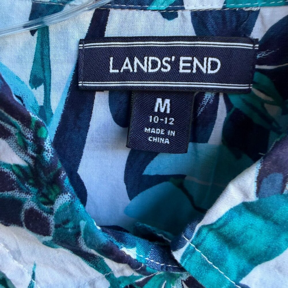 Lands' End 3/4 Sleeve Button Up Collared Tropical Floral Shirt Dress Size M - Picture 3 of 8
